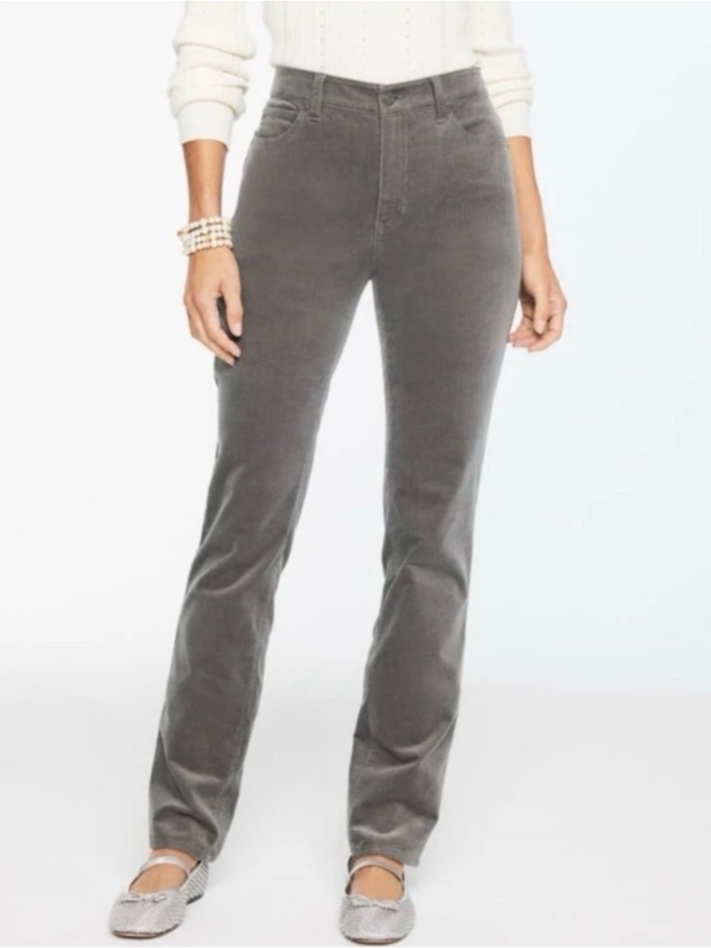 Talbots High Waist Straight Leg Corduroy Wren Grey Soft Stretch Jeans SZ 4 Long
